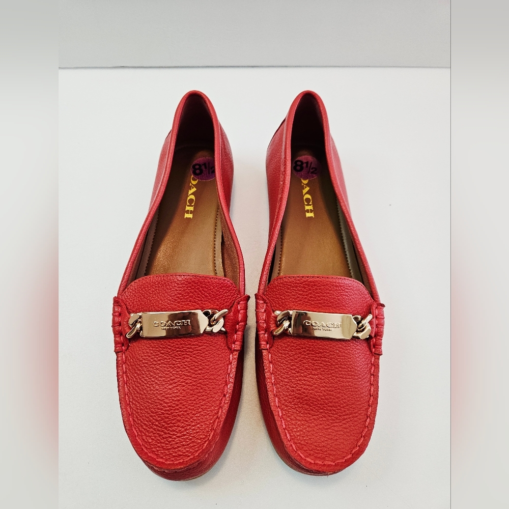 Coach Olive Loafer 8.5B Peach Pebble Grain Leather SlipOn Flat Shoes A7751 - Picture 4 of 11